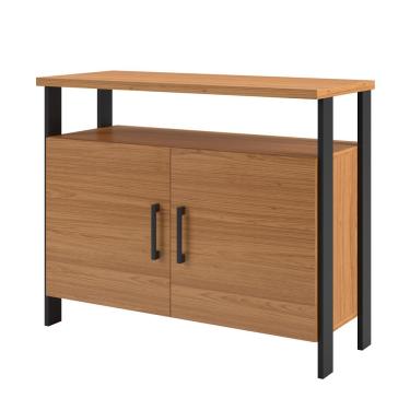 Imagem de Balcão Multiuso Escritório Sala Evidence Industrial 02 Portas D03 Freijó Preto Fosco - Lyam Decor