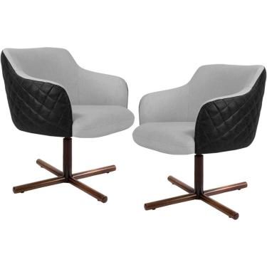 Imagem de Kit 02 Poltronas Giratória Base X Jade D02 Linho Cinza D-315 Tressê Corano Preto - Lyam Decor