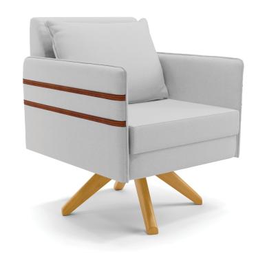 Imagem de Poltrona Giratória Mari Linho Cinza A05 com Tira Corano Nozes Base de Madeira MA30 - D'Rossi