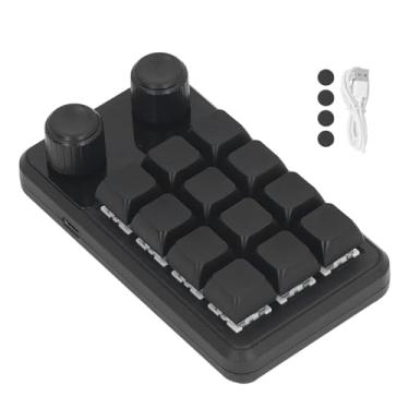 Imagem de Teclado Mecânico para Jogos Mini Teclado para Jogos 12 Teclas 2 Botões Interruptor Azul Cor Preta Luz RGB Programação Personalizável para Jogos Escritório Música Mídia Controle