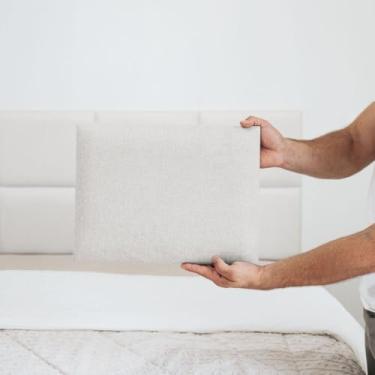 Imagem de Cabeceira Estofada em Linho Premium Modular 30x40cm Para Cama Solteiro Casal Queen King(Branco,6)