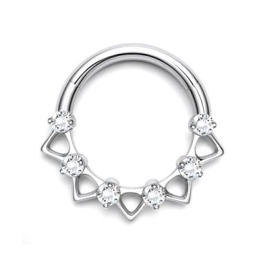 Imagem de BodyBonita Anéis de septo 16G rosa/vermelho/verde/zircônia transparente, argolas de nariz de titânio G23, clicker de joias de septo, piercings de hélice de concha Tragus Rook Daith para mulheres e