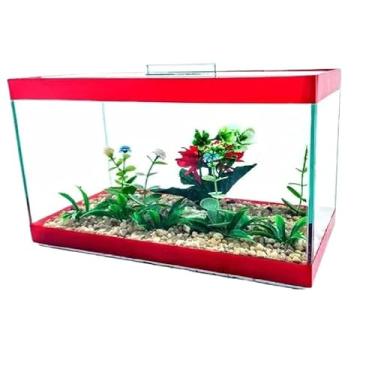 Imagem de Aquário decorativo retangular 25x12x15 com peixes e plantas(VERMELHO)