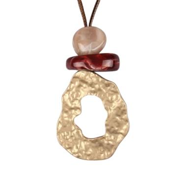 Imagem de JAOYU Colares boêmios para mulheres, colar de couro, pingente de madeira, gargantilha longa, marrom, círculo, boho, joia hippie, Couro sintético, Sem Pedra Preciosa