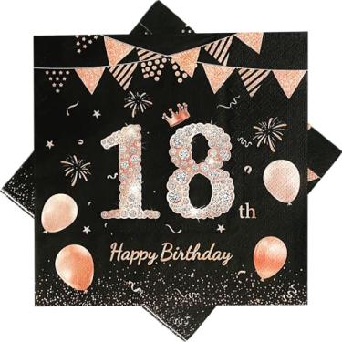 Imagem de Guardanapos de aniversário de 18 anos, 40 peças, ouro preto e rosa, decoração de festa de aniversário de 18 anos, guardanapos de decoração de mesa de aniversário, suprimentos de festa, preto e ouro