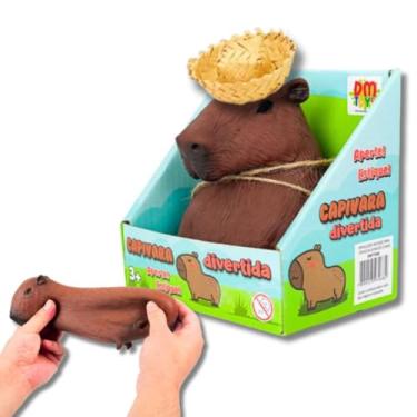 Imagem de Kit Capivara Anti Stress Borracha Aperta Squishies Brinquedo Chapéu Junina