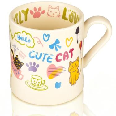Imagem de THIRDCUP Caneca de café de gato com alça caneca estética engraçada caneca de cerâmica fofa para chá suco de leite xícara de café vintage para amantes de gatos