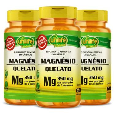 Imagem de Magnésio quelato bisglicinato de magnesio 60 caps unilife kit 3