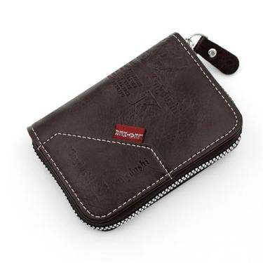 Imagem de Carteira masculina RFID – Dobrável de couro vegano com zíper, janela para identidade e clipe para dinheiro, 12 compartimentos para cartões e moedas, Marrom, Minimalista