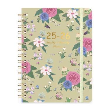 Imagem de Agenda escolar escolar 2025-2026, agenda mensal e semanal de capa dura, A5 (6 x 21,5 cm) - 12 meses com abas, cantos redondos de revestimento de metal, para professores de escritório, estudantes