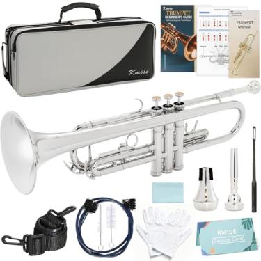 Imagem de Kmise Trompete padrão Bb, trompetes de latão premium para estudantes iniciantes, conjunto de instrumentos de trompete com estojo atualizado, bocal 7C, mudo, kit de guia para iniciantes, kit de limpeza
