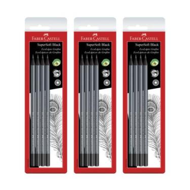 Imagem de Kit 12 Lápis grafite redondo SuperSoft Black Faber-Castell
