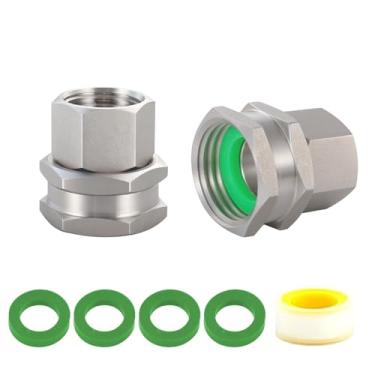 Imagem de SNUTUYA Adaptador de mangueira de jardim fêmea para fêmea de aço inoxidável 304, 3/10.2 cm GHT para 1/2 NPT Conexão de encaixe, adaptador de conector giratório rápido de polegar verde, conector de