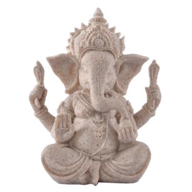 Imagem de Escultura Estátua de resina de Ganesha em estilo arenito 7,5x6x9,5cm