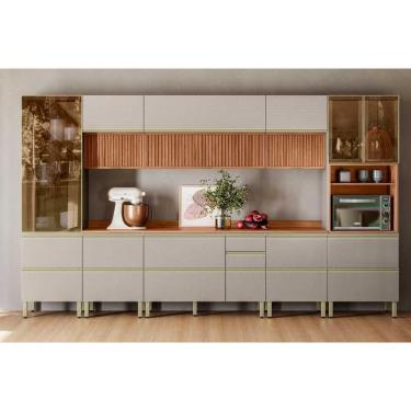 Imagem de Cozinha Completa Proença 8 Peças (3aéreos+3balcões+1paneleiro+1cristaleira) C8p76 Nogueira Touch-nude Prime - Demóbile