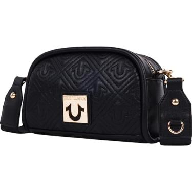 Imagem de True Religion Bolsa tiracolo acolchoada, pequena bolsa estruturada para mulheres, alça ajustável, estampa de ferradura acolchoada, preta