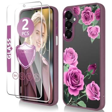 Imagem de Capa para Samsung Galaxy A15 5G com protetor de tela de vidro temperado [proteção de alta qualidade] Capa transparente de TPU fino e policarbonato rígido, design elegante e fofo com estampa floral