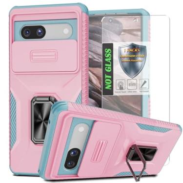 Imagem de Capa para Pixel 7A, com capa de lente de câmera deslizante, protetor de tela HD, suporte de anel giratório de 360°, capa protetora à prova de choque de grau militar AYMECL para Google Pixel 7A, rosa +