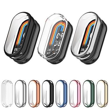 Imagem de Pacote com 3 capas protetoras de tela Mi Band 8, capa protetora de TPU macio curvo 3D cobertura total HD antirarranhões moldura bumper