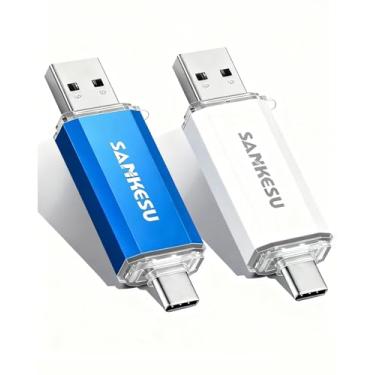 Imagem de Pacote com 2 unidades flash drive USB C de 128 GB, pen drive 3.0 USB-A e tipo C, pen drive duplo para PC/laptop/celular tipo C e tablet (prata/azul, 128 GB x 2)