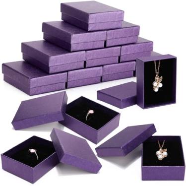 Imagem de Sasylvia 36 peças de caixas de presente de papelão embalagem colar anel brinco caixa de armazenamento com almofada 9 x 7 x 3 cm (roxo)