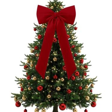Imagem de Celltestria Grande enfeite de laço de Natal 38 x 76 cm laços gigantes de veludo coroa de árvore de Natal fita para pendurar laços para Natal, férias, casa, parede, exterior, interior, festa, guirlanda