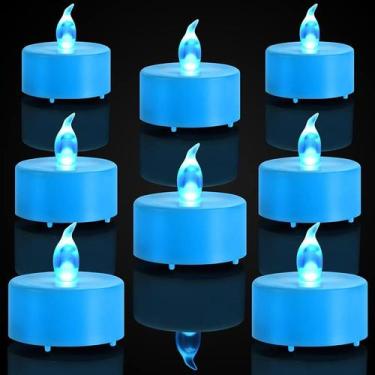 Imagem de Vela Tea Light Biyanuo Flameless LED, pacote com 50 unidades, azul
