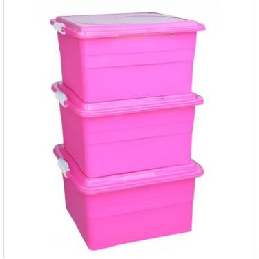 Imagem de Kit 3 Caixas Organizadora Rosa 70 L Empilhavel Agraplast Ref. 904 Mult