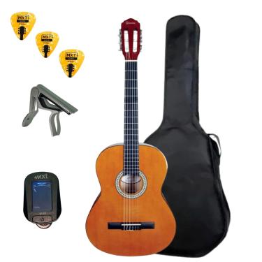 Imagem de KIT VIOLÃO INICIANTE GIANNINI CLÁSSICO START ESTUDO N-14 C/BAG PALHETA + Capotraste Afinador