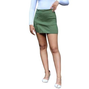 Imagem de Short Saia Com Botão e Fenda Basico Elegante Tecido Bengaline - Verde 