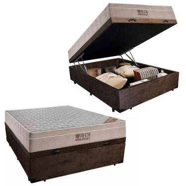 Imagem de Cama Box Baú Casal Suede + Colchão Ortobom Airtech Molas Ensacadas 138x188x65 Marrom