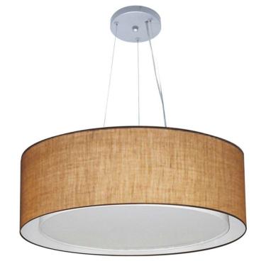 Imagem de Lustre Pendente Cilíndrico Duplo Vivare Md-4125 Cúpula Em Tecido 60x25cm - Bivolt Palha 127/220v