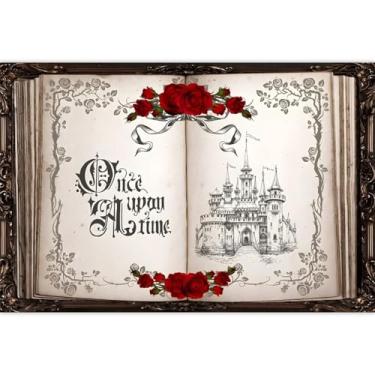 Imagem de Yeele 4,6 x 3 m Once Upon a Time Pano de fundo vintage de conto de fadas rosa vermelha floral castelo de princesa fotografia para meninas, aniversário, chá de bebê, decoração de casamento, retrato