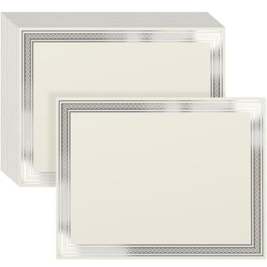 Imagem de 200 folhas de papel de certificado de folha prateada 21,6 x 28 cm para impressão - Papel de certificado de prêmio de folhas em branco marfim 180GSM para diploma de graduação, funcionário do mês e