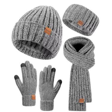 Imagem de Conjunto de inverno Winuesa, gorro feminino, cachecol, luvas, faixa de