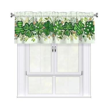 Imagem de Miaoquhe Saia de Dia de São Patrício para janela 137 x 45 cm, trevo verde, trevo irlandês, cozinha, cortina curta, folhas de mola, pequena janela, tratamento de varão, sanefa para quarto e sala de