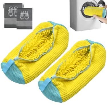 Imagem de Bolsa amarela para máquina de lavar roupa para máquina de lavar e secar roupa reutilizável para limpeza de sapatos, Amarelo, 2 peças, 15.7 x 7.8 inches