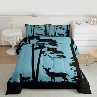 Imagem de Erosebridal Conjunto de cama solteiro de veado, animais selvagens, veado, rústica, ocidental, para adolescentes, campo, selva, pinheiro, decoração de quarto, floresta natural