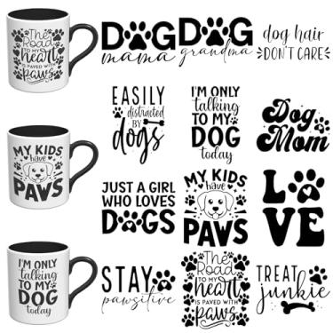 Imagem de Elewins 12 peças Dog Mom UV DTF envoltório de copo UV DTF adequado para canecas, óculos, cadernos, computadores, mesas e cadeiras, etc. Papel de transferência UV DTF de alta viscosidade (citações de