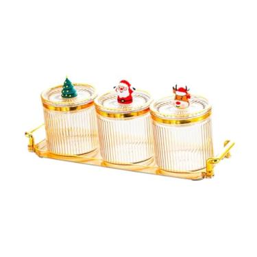 Imagem de predolo Bandeja para frutas secas com tampa, prato para servir aperitivos, travessas divididas, potes para especiarias na cozinha, ideal para festas, 3 Grades