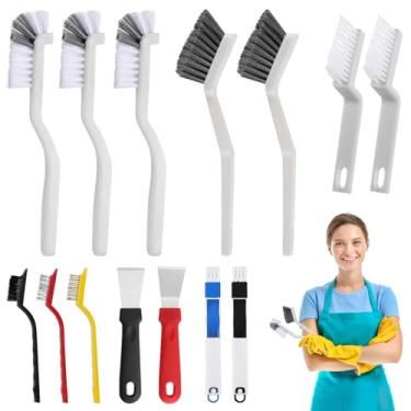 Imagem de xoermioy Conjunto de 15 escovas de limpeza de fendas - suprimentos de escova de limpeza de cerdas duras, escova de limpeza de argamassa em forma de V para limpeza profunda, cozinha, banheiro, pia