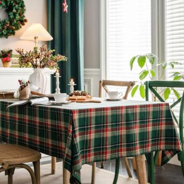 Imagem de KAIJIE Toalha de mesa – Toalha de mesa retangular, padrão quadriculado, algodão, linho, tecido bordado à prova d'água, capa de mesa para jantar em ambientes internos e externos 90 x 90 cm