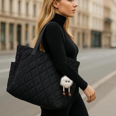 Imagem de Bolsa de viagem feminina acolchoada para academia, bolsa de mão com zíper para trabalho, viagem, compras, praia, férias