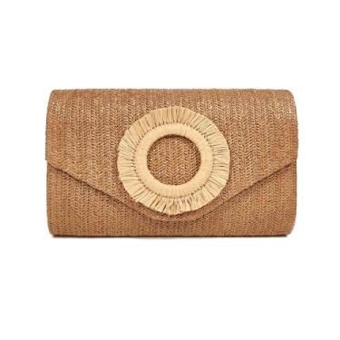 Imagem de OOAAVVJL Bolsa clutch de palha para mulheres, bolsa de praia de tecido de verão, bolsas de noite envelope para festa de viagem de férias de casamento 2025, Marrom, 9.1” * 5.9” * 2” inches/23*15*5cm