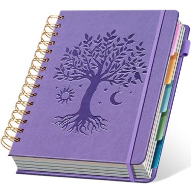 Imagem de Caderno espiral de capa dura 21,3 cm x 15,5 cm com 5 divisórias removíveis, 300 páginas, couro com 5 matérias, pautado na faculdade, cadernos grandes espirais 100GSM para trabalho, diário com forro