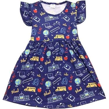 Imagem de AQHOFSV Vestido feminino com manga esvoaçante volta às aulas com estampa divertida, roupas de verão para crianças, seda leite1-7 anos, Colorido., GG