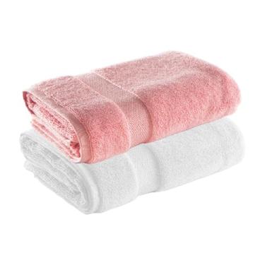 Imagem de Jogo de Toalhas Ele/Ela Super Soft Zero Twist Banhão 80x150cm 500g/m², 97% Algodão 3% Poliéster, Toque Macio, Alta Absorção e Design Sofisticado – Altihaus (Branco/Rosa)