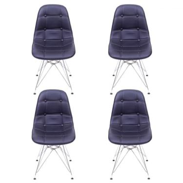 Imagem de KIT 04 CADEIRAS DKR BOTONE PRETA BASE CROMADA