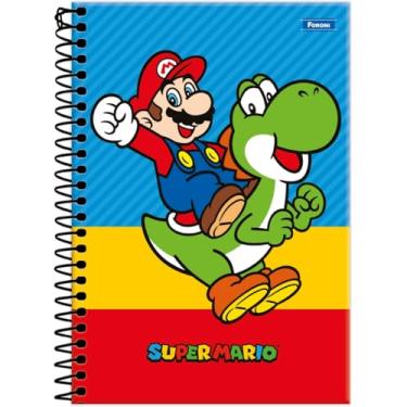Imagem de Kit de Cadernos, Foroni, Espiral, 1/4, Capa Dura, Super Mario Bros, 80 Folhas, Pacote com 5