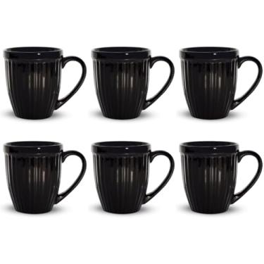 Imagem de Jogo de Xicara, Kit 6 Canecas Xicaras de Ceramica Mesa Posta Linha Italia Colors 12 Cores Disponiveis 390ml(PRETA,1ª LINHA PREMIUM)